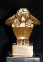 sculptuur, Art Deco Aapje - 13 cm - Brons, Marmer - 2024, Antiek en Kunst