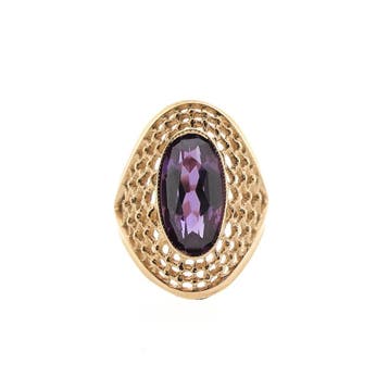 Vintage roségouden ring gezet met synthetische edelsteen, Gebruikt, 19 tot 20, Ophalen of Verzenden, Met edelsteen