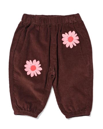 HEMA Babybroek wide fit corduroy bloemen donkerbruin, Verzenden, Nieuw