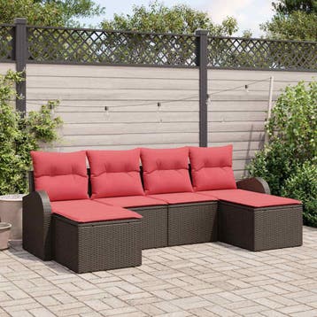 vidaXL Tuin Sofa Set 6 st Bruin [Synthetisch]: Poly Rattan, Tuin en Terras, Verzenden, Nieuw, Rotan, 6 zitplaatsen