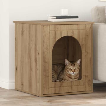 vidaXL Kattenhuis Ambachtelijk eiken 53 x 52 x 62 cm Bewerkt, Dieren en Toebehoren, Verzenden, Nieuw
