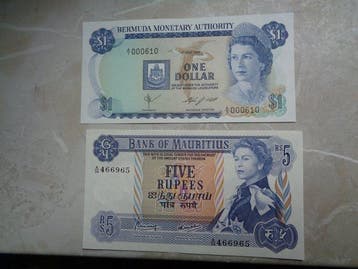 Bermuda, Mauritius. - 2 Banknotes Dollar - Various Dates