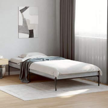 vidaXL Bedframe bewerkt hout en metaal grijs sonoma eiken, Eenpersoons, Verzenden, Nieuw, Metaal