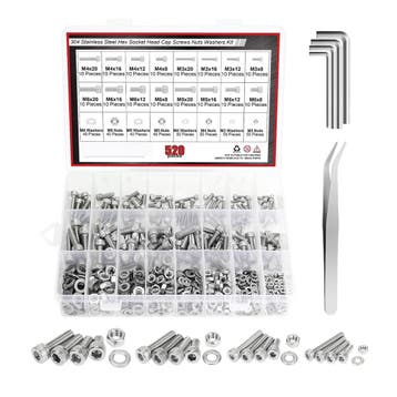 Assortiment roestvrijstalen bouten en moeren (M3–M6, 520 st, Ophalen of Verzenden, Nieuw