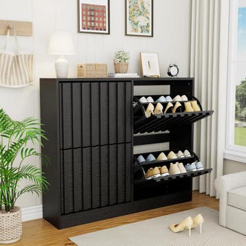 UEV Schoenenkast met 4 kleppen, hout, smalle schoenenkast, s, Verzenden, Zo goed als nieuw