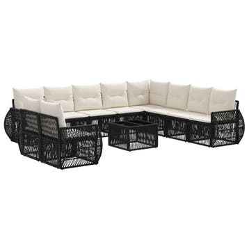 vidaXL Tuinbankenset 11 pcs Zwart en Cream Wit poly rattan, Verzenden, Nieuw, Meer dan 8 zitplaatsen