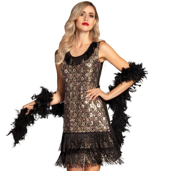 Flapper Jurk Peacock Zwart/Goud, Kleding | Dames, Carnavalskleding en Feestkleding, Nieuw, Ophalen of Verzenden