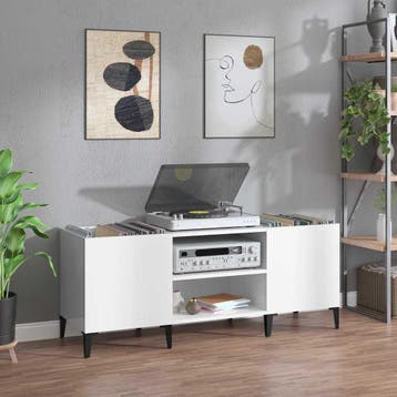 vidaXL Platenkast 121x38x48 cm bewerkt hout hoogglans wit, Verzenden, Nieuw