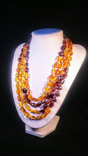 Baltische barnsteenketting - Barnsteen - Cognac + Gold