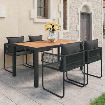 vidaXL 5-delige Tuinset PVC-rattan zwart en bruin, 4 zitplaatsen, Kunststof, Verzenden, Nieuw