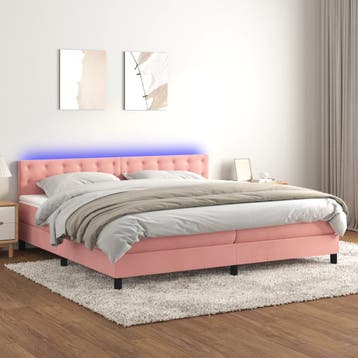 vidaXL Boxspring met matras en LED fluweel roze 200x200 cm, Verzenden, Overige maten, 200 cm, Stof