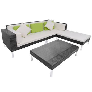 vidaXL 4-delige Loungeset met kussens poly rattan zwart, 4 zitplaatsen, Nieuw, Loungeset, Verzenden