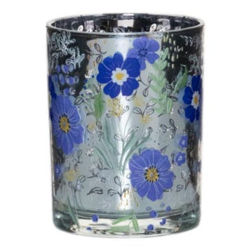 Theelichthouder blauw bloemen large 18cm, Huis en Inrichting, Verzenden, Nieuw