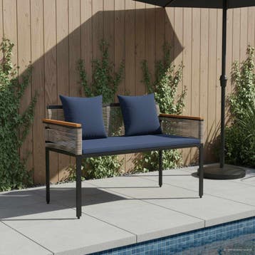 vidaXL Tuinbank Grijs en Marineblauw 117 x 54 x 74.5 cm poly, Tuin en Terras, Tuinbanken, Verzenden, Nieuw, Rotan