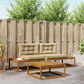 vidaXL Buiten bankenset met kussen Natuurlijk en Beige, Tuin en Terras, Verzenden, Nieuw