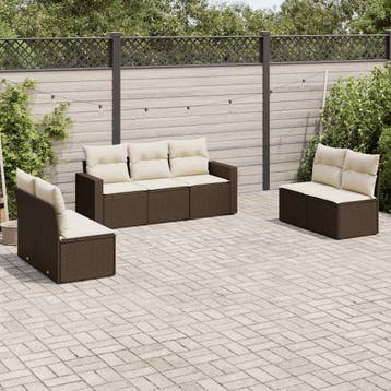 vidaXL 7-delige Loungeset met kussens poly rattan bruin, Verzenden, Nieuw, Loungeset
