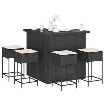 vidaXL 5-delige Tuinbarset met kussens poly rattan zwart, Tuin en Terras, Tuinsets en Loungesets, Verzenden, Nieuw, 4 zitplaatsen