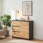 Commode Kyr met 80x40x75 cm zwart en eikenkleurig [en.casa], Verzenden, Nieuw