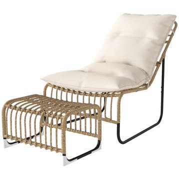 TRUUSK Rattan Relaxstoel Met Voetenbank - UV-bestendig - Tui, Verzenden, Nieuw