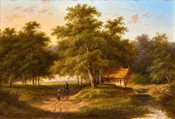 Jan Evert Morel II (1835-1905) - Landschap met huisje en