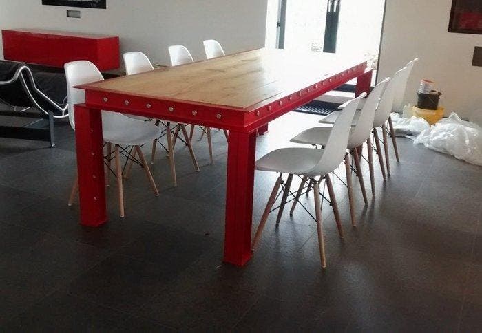 Tafel - Staal, Eikenhout - Industrial I Beam Style Dining, Antiek en Kunst, Curiosa en Brocante