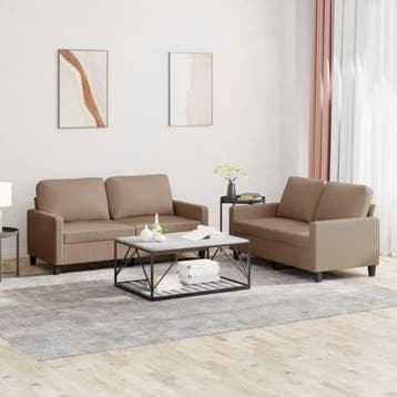 vidaXL 2-delige Loungeset met kussens kunstleer cappuccino, Verzenden, Nieuw, Leer, Minder dan 150 cm