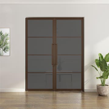 Dubbele stalen taatsdeur - 4 Vlaks - Brons - Rook glas, Minder dan 80 cm, Overige typen, Nieuw, Metaal