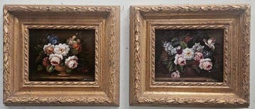 Europese school (XX) - Coppia dipinti fiori