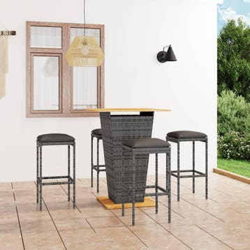 vidaXL 5-delige Tuinbarset met kussens poly rattan grijs, Verzenden, Nieuw, 4 zitplaatsen