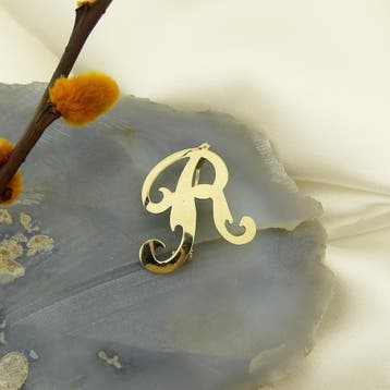 Gouden letter broche; letter R, Ophalen of Verzenden, Gebruikt, Goud, Goud