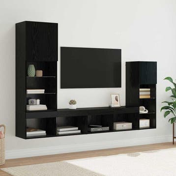 vidaXL TV Wandmeubels 4 st Zwart Eiken Bewerkt hout, Verzenden, Nieuw, Overige houtsoorten