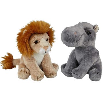 Safari dieren pluche knuffels set - nijlpaard en leeuw - 15, Verzenden, Nieuw