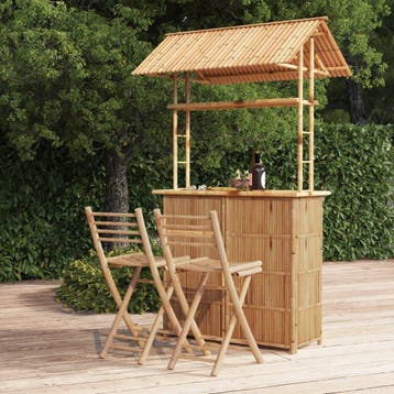 vidaXL 3-delige Barset bamboe, Verzenden, Nieuw, Hout, 3 zitplaatsen