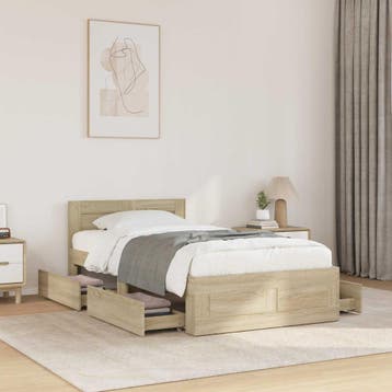 vidaXL Bedframe met lade met hoofdeinde 2 st Sonoma Eiken, Verzenden, Nieuw, Bruin, Hout