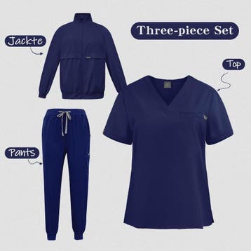 3-delige Unisex Medische Scrub Set: Jas, Top & Broek voor Zo, Verzenden