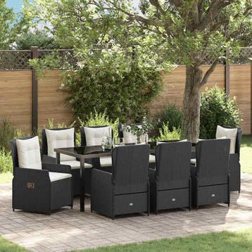 vidaXL Tuin eettafelset 9 pcs Zwart poly rattan, Verzenden, Nieuw, Rotan, Meer dan 8 zitplaatsen