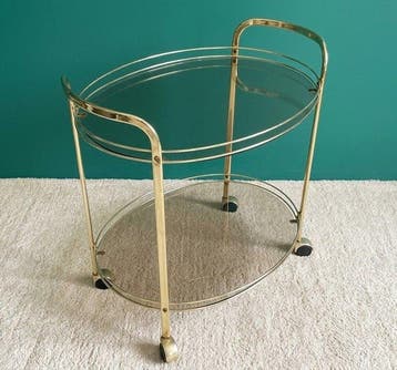 Serveerwagen - messing ,glas - Desserte / Barwagen
