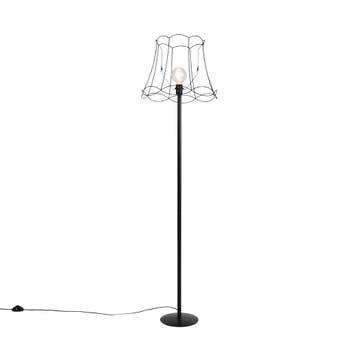 Zwarte vloerlamp met Granny Frame kap zwart 45 cm - Simplo, Verzenden, Nieuw, Country-rustic