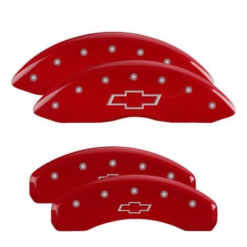 MGP 4 Caliper Covers Engraved F & R Bowtie Red Finish Silver, Ophalen of Verzenden, Nieuw