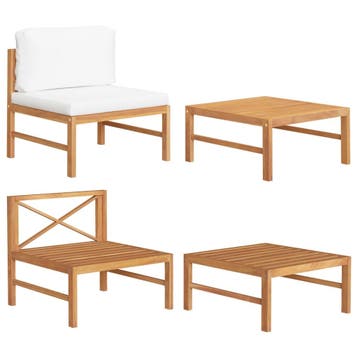 vidaXL 2-delige Loungeset met crèmekleurige kussens teakhout, Verzenden, Nieuw, Hout, Loungeset