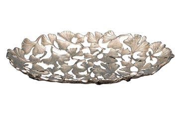Decoratieve kom GINKGO LEAFS 50cm zilver handgemaakt metaal, Huis en Inrichting, Ophalen of Verzenden, Nieuw