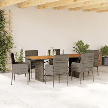 vidaXL 7-delige Tuinset met kussens poly rattan grijs, Verzenden, Nieuw, 6 zitplaatsen, Tuinset