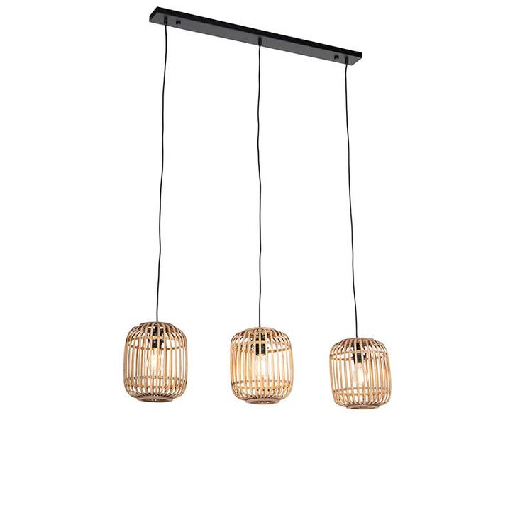 Landelijke hanglamp rotan 3-lichts - Manila, Huis en Inrichting, Lampen | Hanglampen, Nieuw, Verzenden