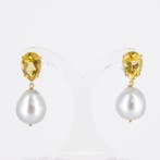Oorbellen - 18 karaat Geel goud Parel - Citrien - South Sea, Sieraden, Tassen en Uiterlijk, Oorbellen, Nieuw
