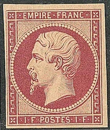 Frankrijk 1862 - 1 fr. carmin, herdruk, certificaat Roumet -, Gestempeld