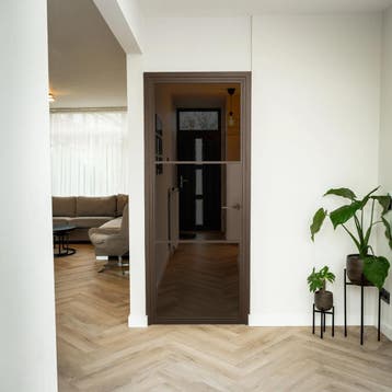 Stalen Binnendeur - 3 Vlaks - Brons - Rookglas - Met slot, Minder dan 80 cm, Binnendeur, Nieuw, Metaal