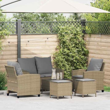 vidaXL 6-delige Loungeset met kussens poly rattan beige, Verzenden, Nieuw, Loungeset