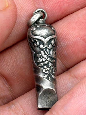 Art Nouveau-chatelaine-fluitje van sterlingzilver –, Antiek en Kunst