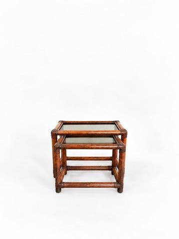 Set bijzettafels (2) - Bamboe, Rattan, Glas