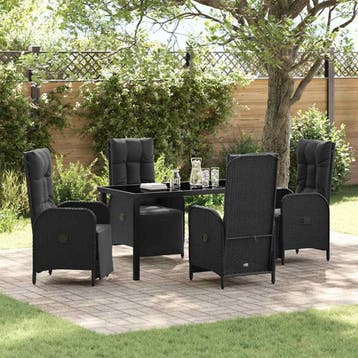 vidaXL Tuin eettafelset 5 st Zwart poly rattan, Verzenden, Nieuw, Rotan, 5 zitplaatsen